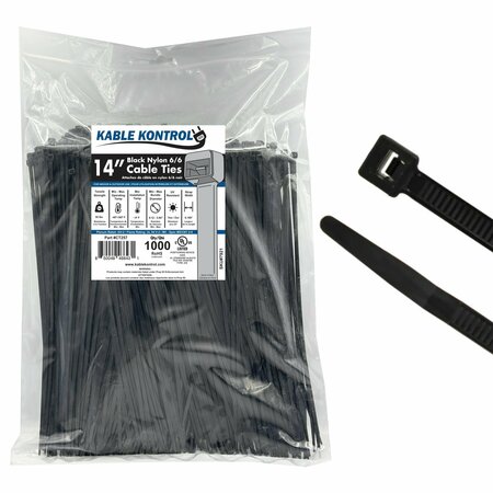 Kable Kontrol Cable Zip Ties 14" Inch Long - UV Resistant Nylon - 50 Lbs Tensile Strength - 1000 pc Pack CT257